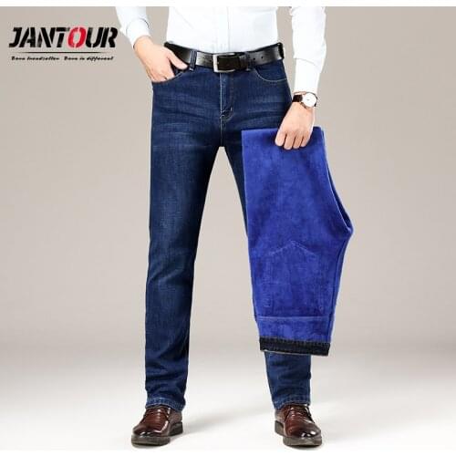 Winter Thermal Warm Stretch Jeans Mens 2020 New High Quality Brand Fleece Pants Men Straight Trousers Jean Male Large Size 44 46