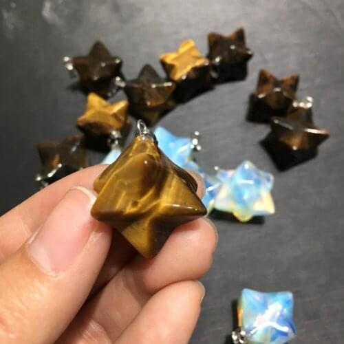 1pcs Natural tigers-eye Quartz crystal Stone Merkaba Pendant Necklace Healing natural stones and minerals
