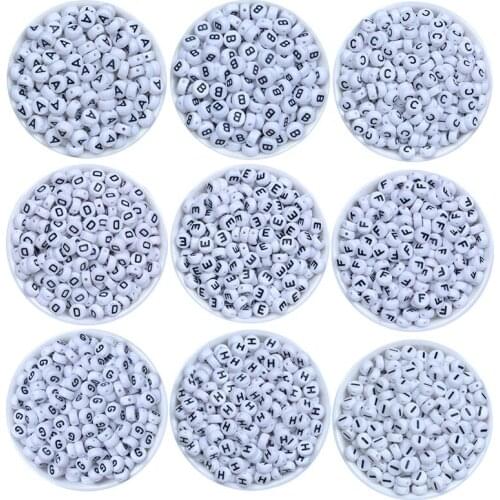 A-Z Single Letter 100PCS Round Acrylic Letter Beads for Jewelry Making Kid Diy Material Loose Spacer 4*7mm