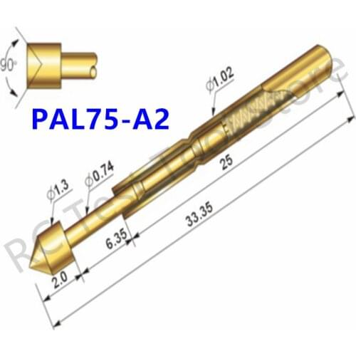 100/ PCS PAL75-A2 Durable Brass Spring Test Probe Household Metal Spring Test Probe Sleeve Length 33.35mm Spring Test Probe
