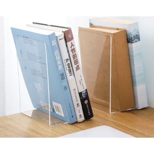 2021 New 2Pcs Clear Acrylic Bookends L-shaped Desk Organizer Desktop Book Holder School Stationery Office Accessories
