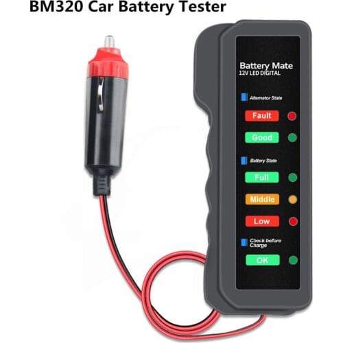 BM320 car motorbike Cigarette lighter Battery Tester 12 Volt Mini Car Digital Test 6 LED Lights Display Overload Checker Voltage