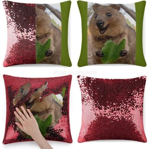 Cvocca Quokka Sequin Pillowcase Glitter Throw Pillow for Party Cafe Home Sofa Cvocca Quokka Animal Funny Smile Crazy Cute Cuties