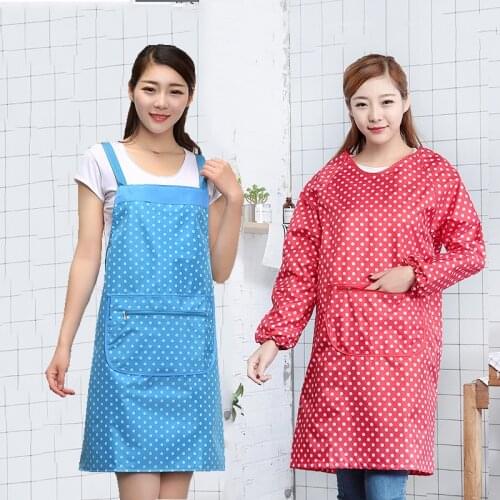 Large pocket with zipper kitchen apron long-sleeved waterproof and oil-proof Korean fashion smock adult female male