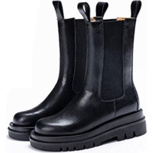 2021 new leather chimney boots women autumn winter thick - soled ankle boots knight Chelsea Martin boots womens shoes