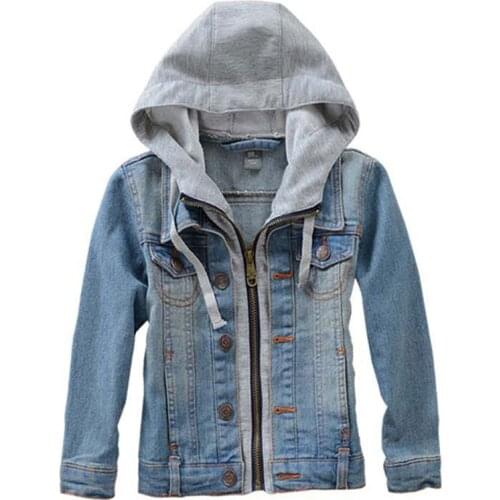 Childrens Denim Jacket 2021 Spring/Autumn Kids Hooded Casual Outerwear For Boys Girls 90-150 Jeans Coat LM010