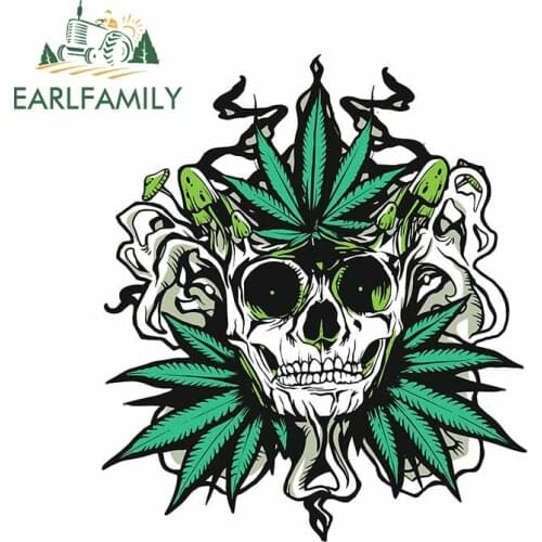 EARLFAMILY 13cm x 11.1cm for Weed Skull Car Stickers Personality Fine Car Styling Cartoon Auto Windshield EVO Motorcycle Decal