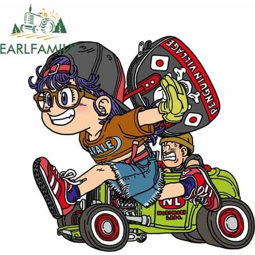 EARLFAMILY 13cm x 12.3cm for Cute Arale Driving Artistic Fashion Car Stickers Vinyl Material Waterproof Decal for JDM Motorcycle