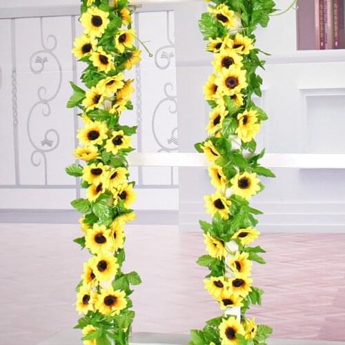 2.6M Artificial Sunflower Garland Silk Fake Flowers Vine Green Leaf Plants Hanging Garland Garden Fences Home Wedding Decoration