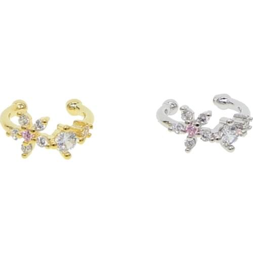 Dainty flower AAA cubic zirconia no piercing cuff earring Gold filled sparking bling cz clip on earring 1piece flower cz jewelry