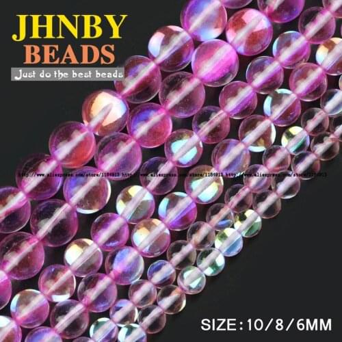 JHNBY Rose Labradorite stone beads Synthetic Flash glass Stone 6/8/10MM Round ball Loose beads for jewelry making bracelet DIY