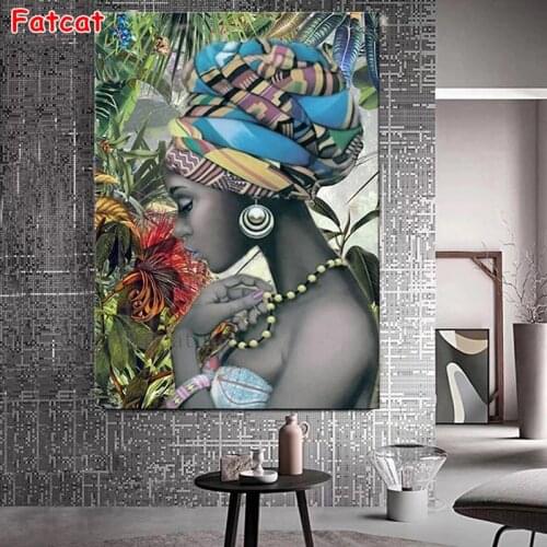 Full Square DIY Diamond Painting Tropical Plant African Woman Diamond Embroidery Cross Stitch Rhinestone Mosaic Painting PP2080