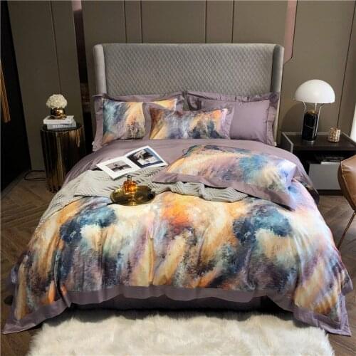Colorful Starry Sky Digital Printing Cotton Bedding Set Satin Duvet Cover Set Bed Linen Pillowcases Home Textile