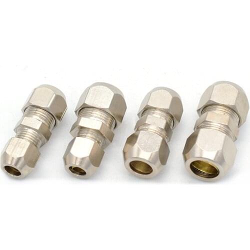 Compression Ferrule Tube Fitting 4mm 6mm 8mm 10mm 12mm Brass Pipe Double Card Set Copper Joints Tubing Nut Lock Double Straight