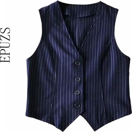 Summer Womens Vests Single Bottons Striped Waistcoat Vest Office Lady Stretchy Woman Vests Korean Fashion Tops 2021