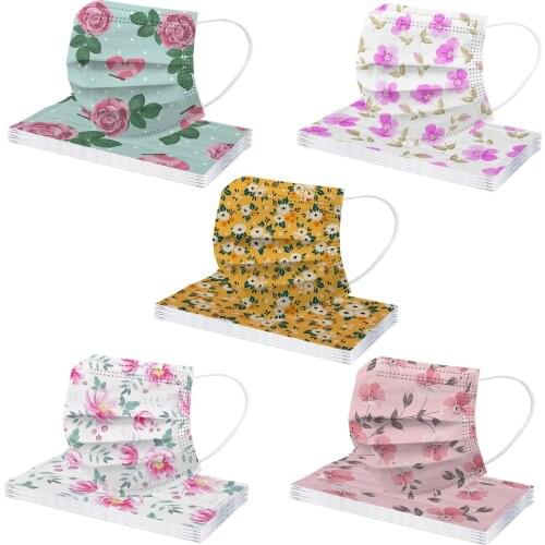 10/50pc Floral Printed Mask For Face Women Breathable Mask For Face Mascarilla Desechable España Cotton Fabric Mascarillas Masks
