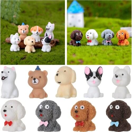 Mini Cute Dog Fairy Garden Figurines Miniature Cake Decor Resin Crafts Ornament Puppy Teddy DIY Home Terrariums Decoration Gifts