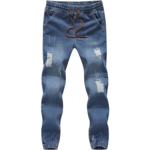 Men Skinny Long Pants Hole Pocket Long Men Ripped Skinny Jeans Blue Pencil Jeans Comfortable Blue High Quality Pants