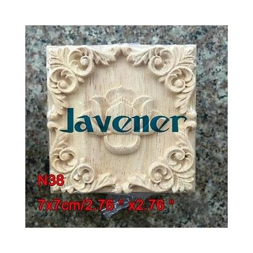 N38 -7x7cm Wood Carved Long Square Applique Flower Frame Door Decal Working carpenter