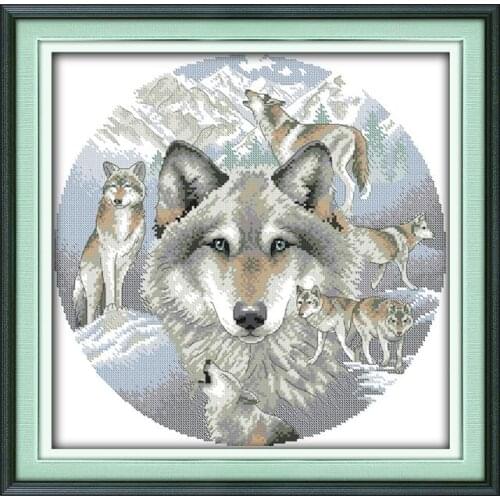 Joy Sunday Wolfs pattern Kit A group of wolfs souls animal Printed count Chinese embroidery needlework decorations for home gift