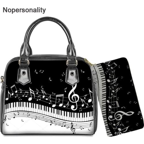 Nopersonality Music Notes/Guitar Print Top-handle Shoulder Handbag For Women Fashion PU Leather Purse and Messenger Bag Custom