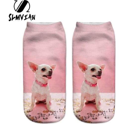 SLMVIAN New 3D Printed Chihuahua Dog Puppy Women Socks Cute Low Cut Ankle Sock Multiple Colors Fashion Style CN005