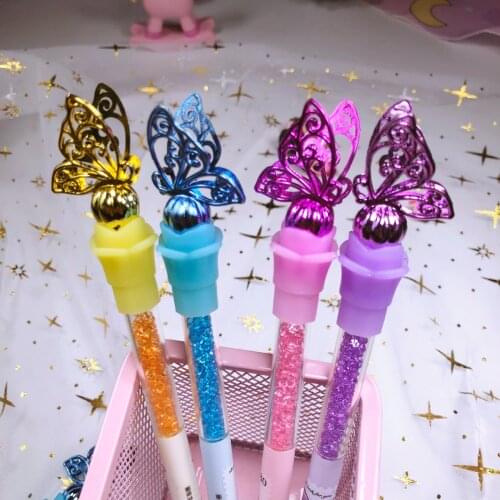 NEW 1Pcs Cute Kawaii Novelty Butterfly Crystal Gel Pen 0.5mm Black ink neutral pen School Stationery Supply Gift for kids