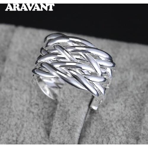 2021 New 925 Silver Weave Open Finger Ring For Women Girls Fashion Jewelry