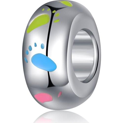 New Original Alloy Bead Colorful Enamel Footprint Spacer Charm Fit Pan Bracelet Bangle DIY Women Jewelry Dropship