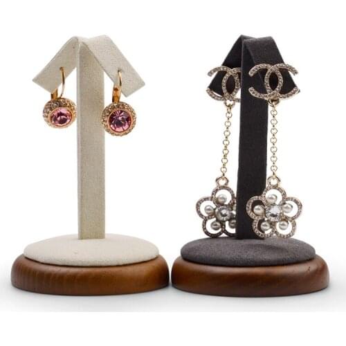 Oirlv High Quality Solid Wood Earring Display Stand with Microfiber Leather Jewelry Organizer Prop Showing Holder