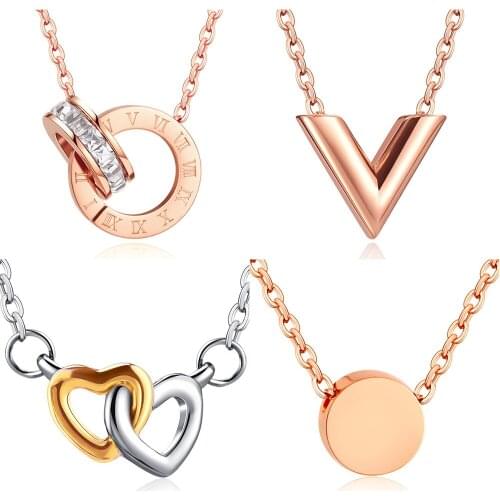 Stainless Steel Geometric Cubic Zircon Rose gold Pendant Necklace Simplicity Clavicle Chain Necklace For Women 2020 Jewelry
