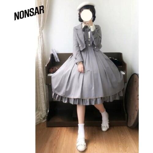 NONSAR Lolita Japanese Soft Girl Sweet Neck Bow Tie Daisy Ruffle Dress Children Summer JK Uniform College Girl