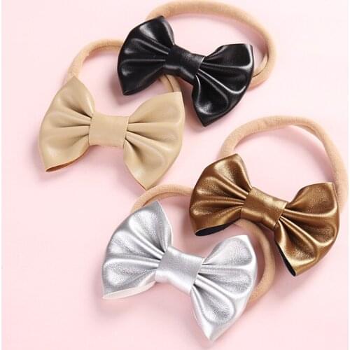 5pcs Girls Headband Leather Baby Hair Bands Bow Toddler Thin Nylon Headbands Floral Kids Elastic Head Bands Soft