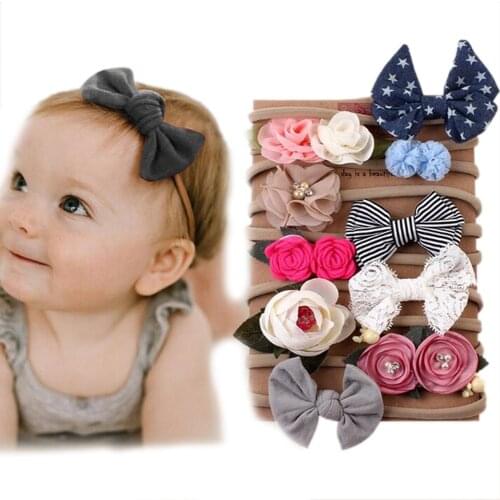 Pudcoco 10pcs Newborn Kids Accessories Baby Girls Bowknot Flower Headband Headwrap Hair Bands Headwear Set