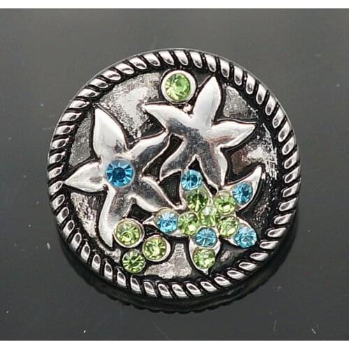 Hot sale beauty green rhinestone flowers 18MM snap buttons fit snap bracelet snap jewelry wholesale KZ2002