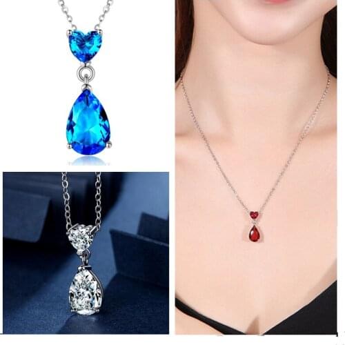Luxury Crystal Red Water Drop Necklace Girl Choker Accessories Princess Charm Silver 925 Sterling Necklaces Female Birthday Gift