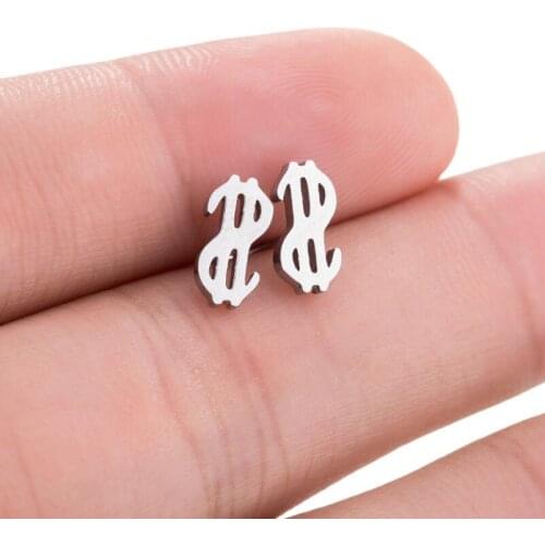 Hfarich Creative Currency Dollar Symbol $ Shaped Earings American Style Stainless Steel Money Stud Earrings for Men Women