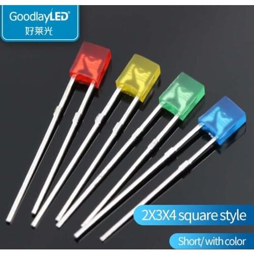 1000PCS 2x3x4 square short leg red green and blue LED direct light beads with color light-emitting diode