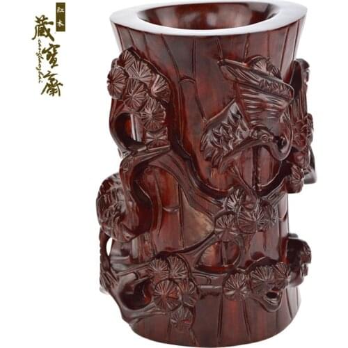 [Tibetan] Bao Zhai rosewood carved mahogany four treasures * * * Double-Crane with pine wood carving pen Songhe sickness