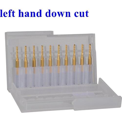 10pc 3.175X1.6X8.5mm Titanium Left Spiral PCB milling cutter down cut Corn end mill Engraving Bit CNC PCB drill bit Set