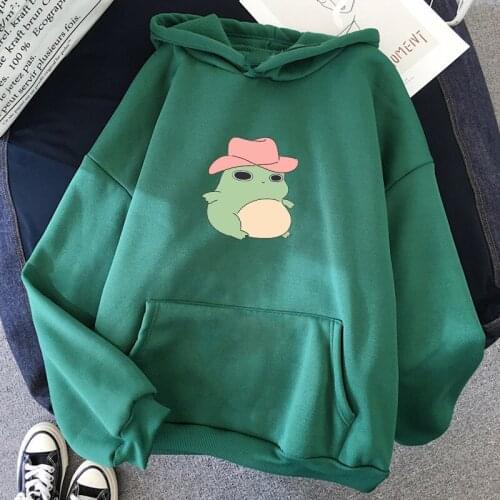Hoodies Winter Women Printed Fashion Thick Hoodie Pullover Green Frog Stitch Sweatshirt Couple Shirt Women Cheap Loose Clothing