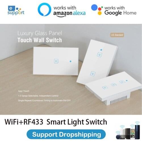 WiFi Smart Light Switch 90-250V 120 Model eWeLink APP With RF Function US Touch Wall Switch Work With Alexa Google Home