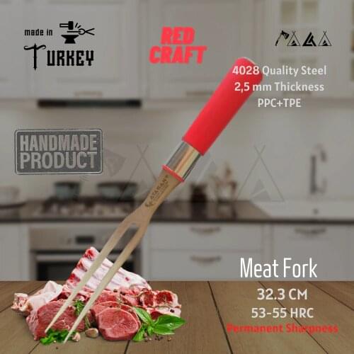 ATASAN Red Craft Meat Fork Handmade High Quality Professional Stainless Steel Steak Beef Butcher Kitchen Knife Turkish 2021