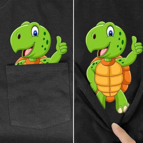CLOOCL Funny Cotton T-Shirt Fashion Pocket Sea Turtle Printed Casual T-Shirts Hip Hop Tops Harajuku Style Black Cotton Clothes