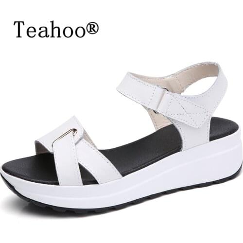 Summer Style 2018 Female Sandals Shoes Wedge Platform Leather Ladies Buckle Sandals High Heels Weave Strap Sandals Women Hot