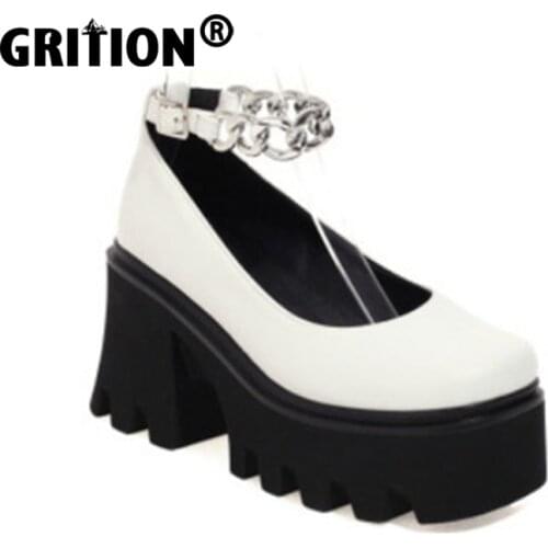 GRITION Womens Boots Wedges Shoes Platforms Heels Gothic Ankle Boots Ladies Punk Style New Fashion Non-Slip Lightweight Size 44