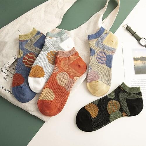 Women Socks Korean Style Cartoon Big Dot Cute Ankle Socks Summer Soft Breathable Low-Cut Cotton Boat Sock Chaussette Femme