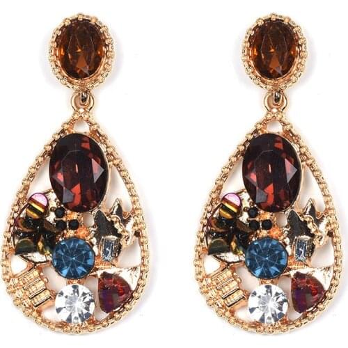 Luxury Crystal Rhinestone Earrings Women Vintage Ethnic Water Drop Long Dangle Earrings ZA Jewelry 2019