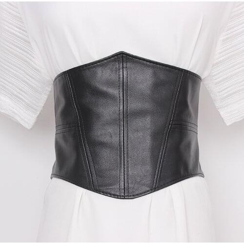 Womens runway fashion elastic PU leather Cummerbunds female Dress Corsets Waistband Belts decoration wide belt R1361