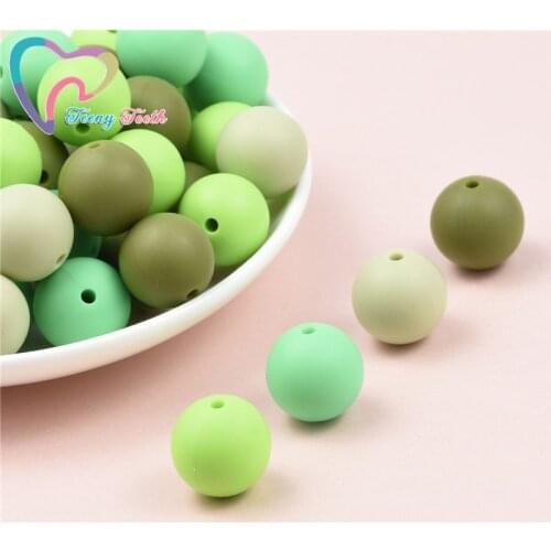 10PCS Sage Green Mix Round 9-15MM Silicone Ball Beads Food Grade Silicone Teether DIY Pacifier Clips Beads Necklace Baby Teether